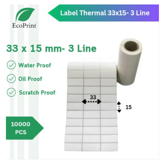 

ECOPRINT Label Thermal 33x15mm-3 Line isi 10000 PCS