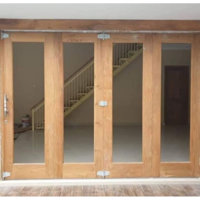 Pintu kaca Lipat kusen kayu jati