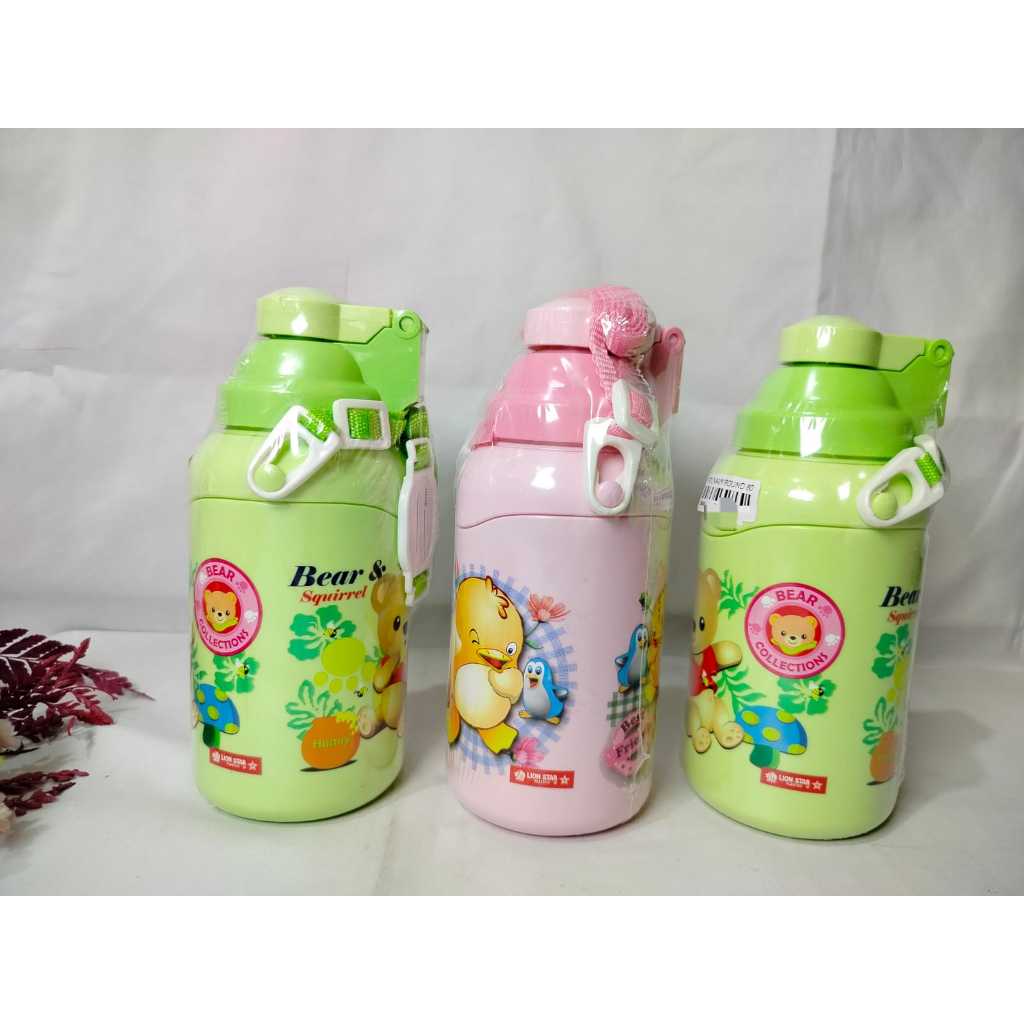 BOTOL MINUM ANAK LUCU SUDAH ADA TALI PANJANG FREE SEDOTAN/ BOTOL MINUM ANAK 600 ml LION STAR - 3845