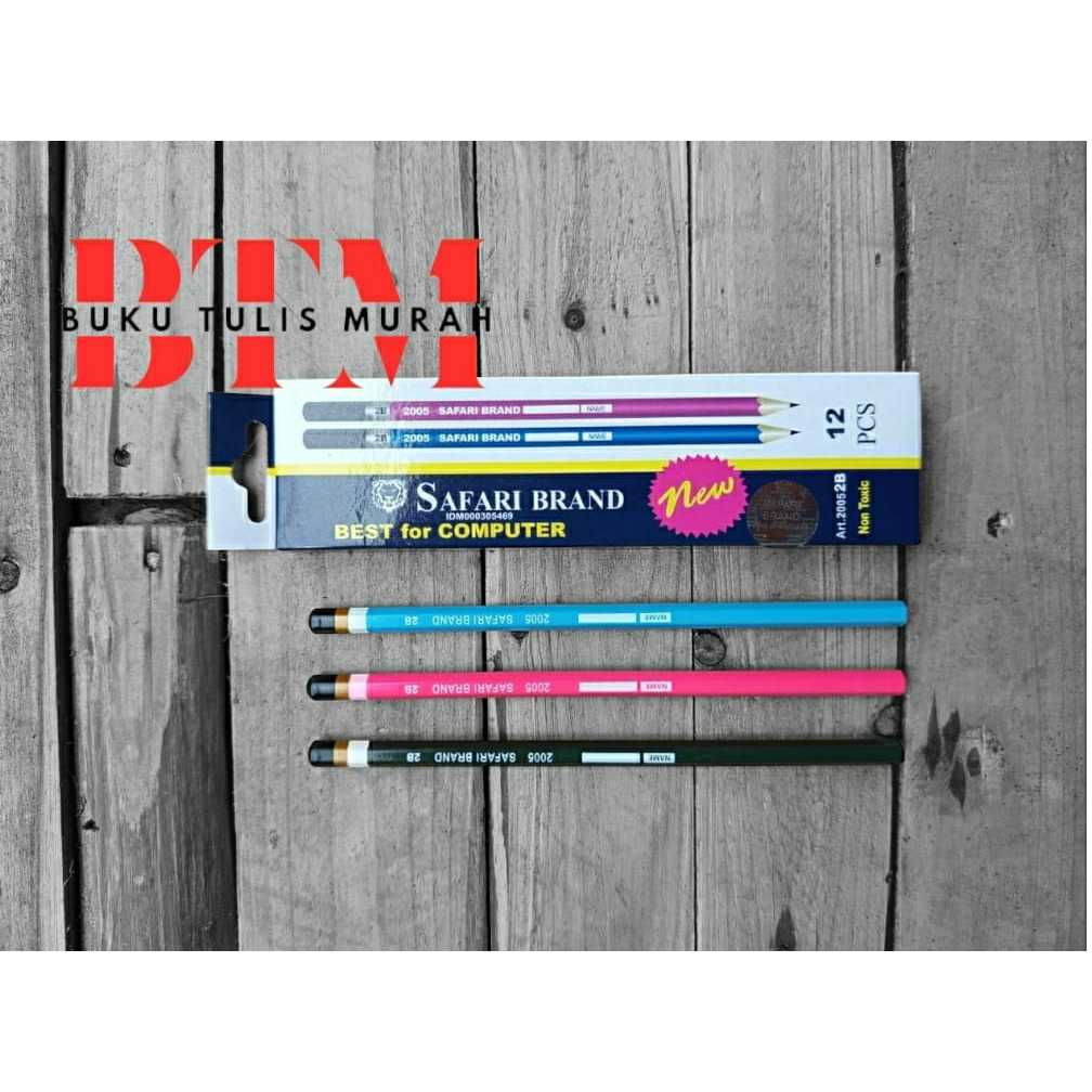 

BTM | 1 Lusin (12 Pcs) Pensil 2B 3 warna Merk Safari Pensil Terbaik untuk Komputer
