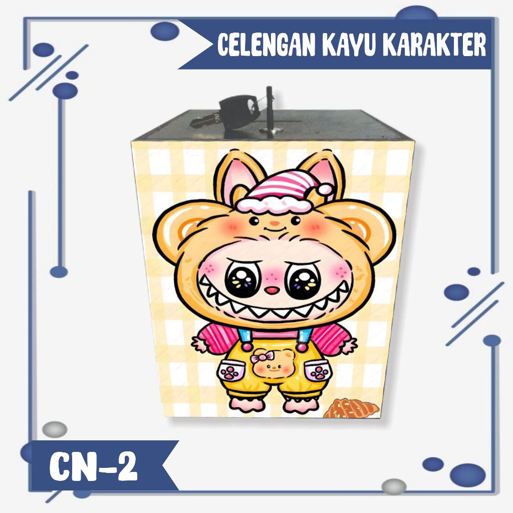 CELENGAN LABUBU KARAKTER LUCU/ KOTAK TABUNGAN KAYU GEMBOK KUNCI UNIK
