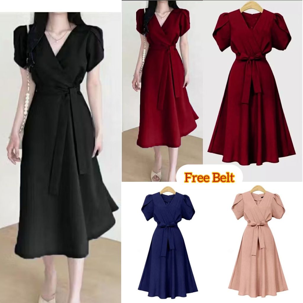 Pakaian Dress Midi VNeck DIVIA Dres Lengan Pendek A Line Bumil Friendly Dres Terusan Gaun Pesta Wani