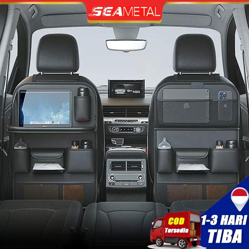 SEAMETAL Tas Gantungan Jok Mobil Bahan Kulit Premium Multifungsi Organizer Storage Mobil dengan Meja
