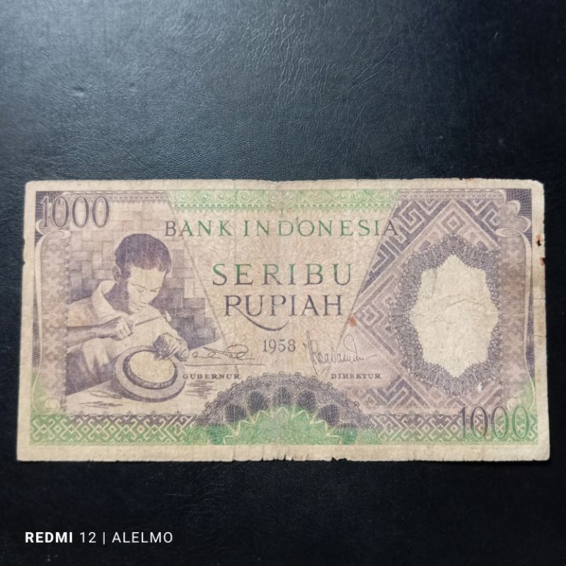 uang kertas 1000 rupiah pekerja tahun 1964 bekas