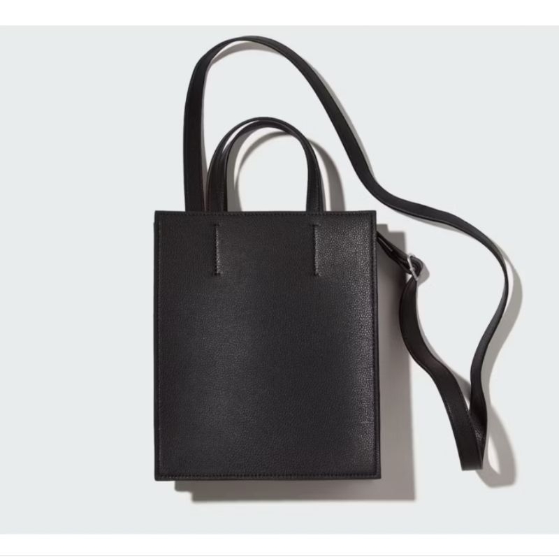 Tas Faux Leather Square Shoulder Bag - Selempang Uniqlo Sintetis Hitam