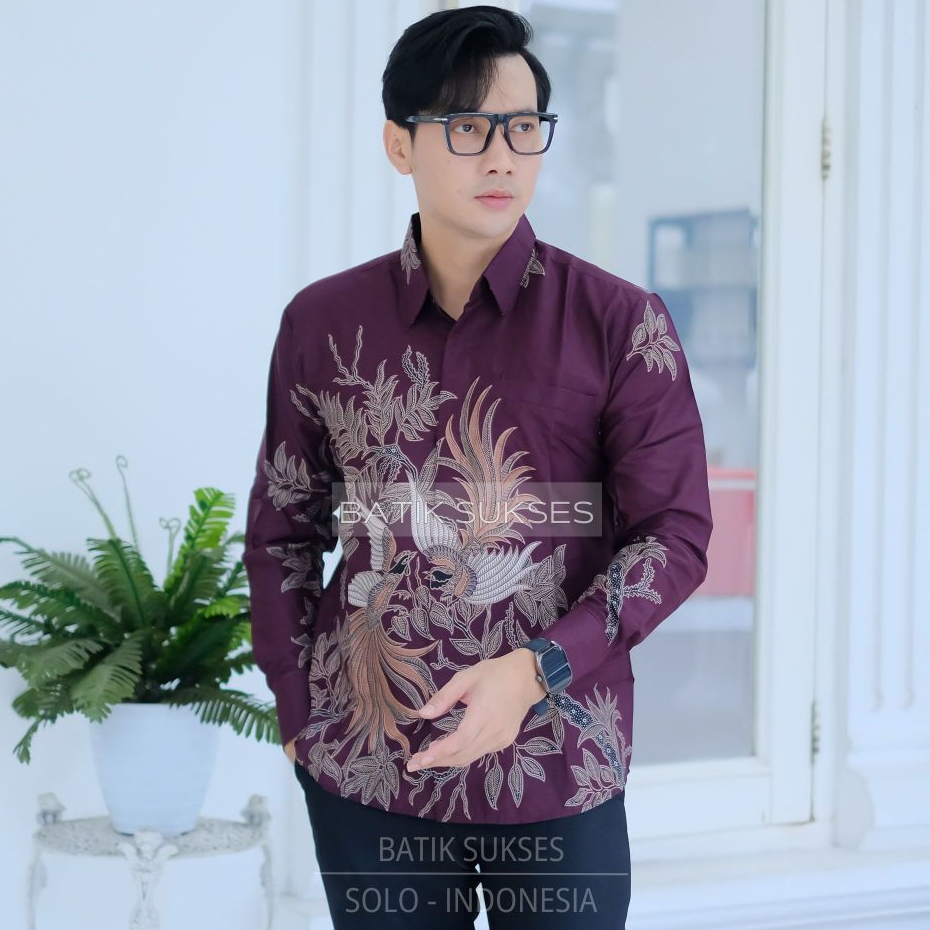 KUTUT BURGUNDY Kemeja Batik Pria Lengan Panjang dan Pendek PREMIUM Motif Terbaru Modern Lapis Furing