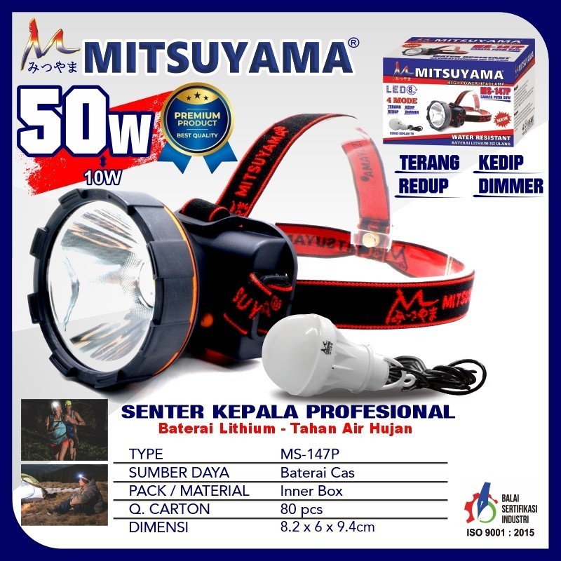 Senter Kepala LED Charger Mitsuyama Ms-147P/147K Water Resistant