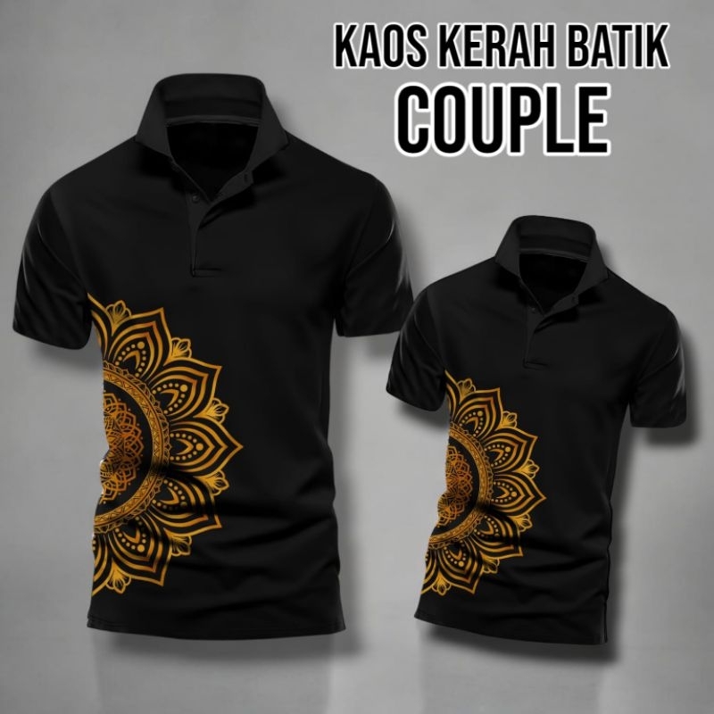 KAOS POLO KERAH KANCING COUPLE AYAH ANAK MOTIF BATIK KUNING DTF PRINT DISTRO MURAH KEREN