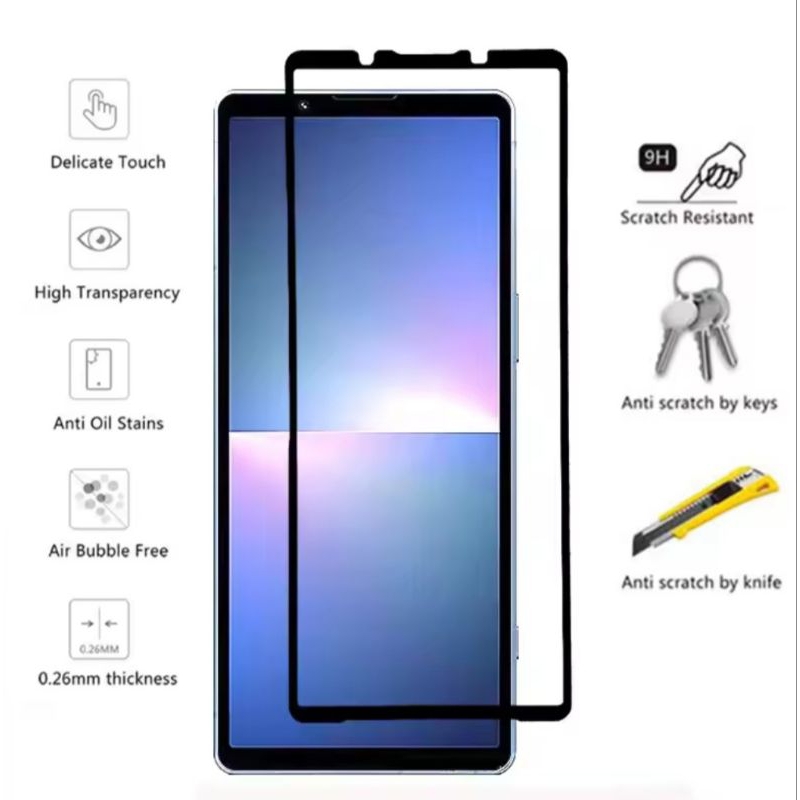 Tempered Glass Sony Xperia 5iii Mark 3 Au docomo SoftBank Global Full Cover persisi Hitam