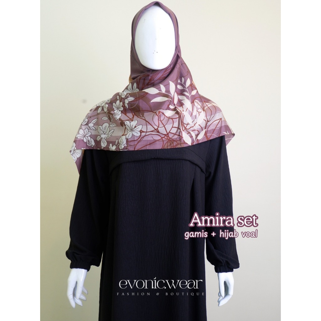 AMIRA SET gamis + hijab voal | gamis set hijab terbaru | gamis daily hijab voal motif kekinian | out
