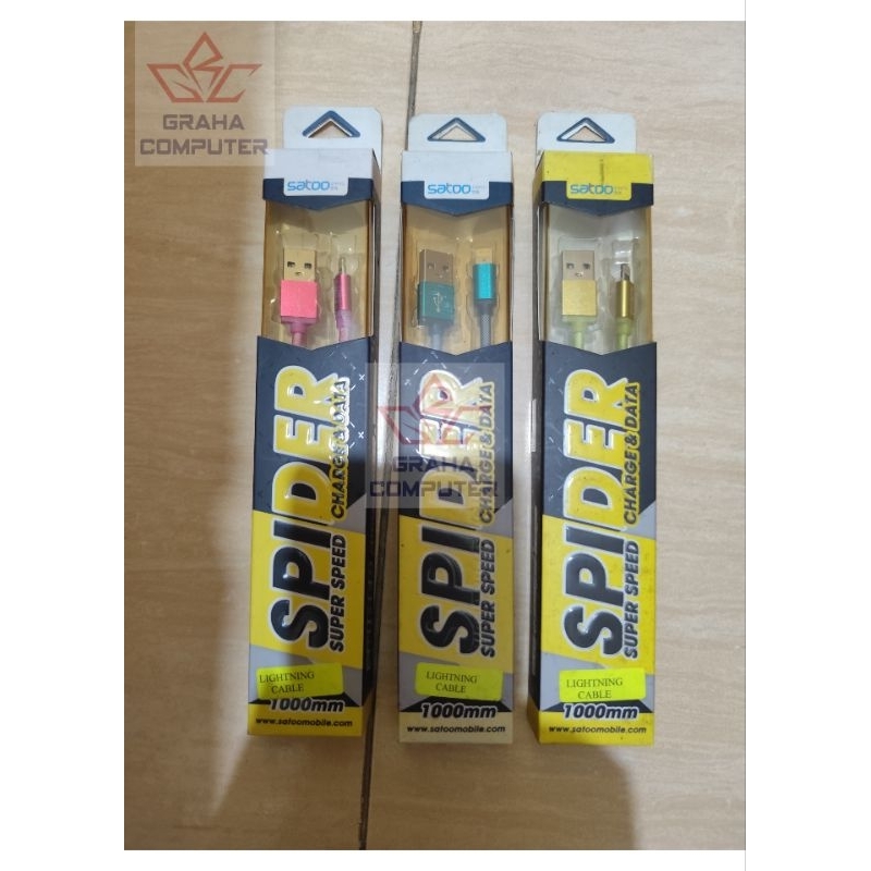 Kabel Charger Lightning Iphone  5,6,7,8 Satoo Spider Original