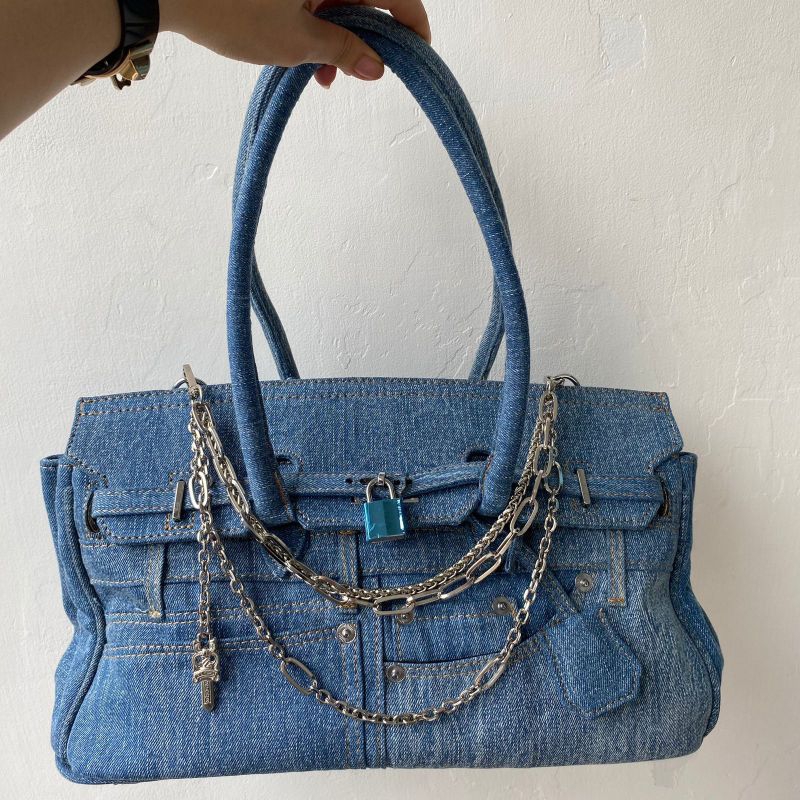 TAS CEWEK JEANS KAIN MODEL RANTAI