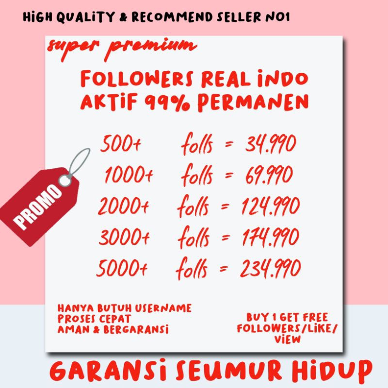 (Promo) Followers IG INSTAGRAM Aktif INDO Permanen Real Followers Followes Followers