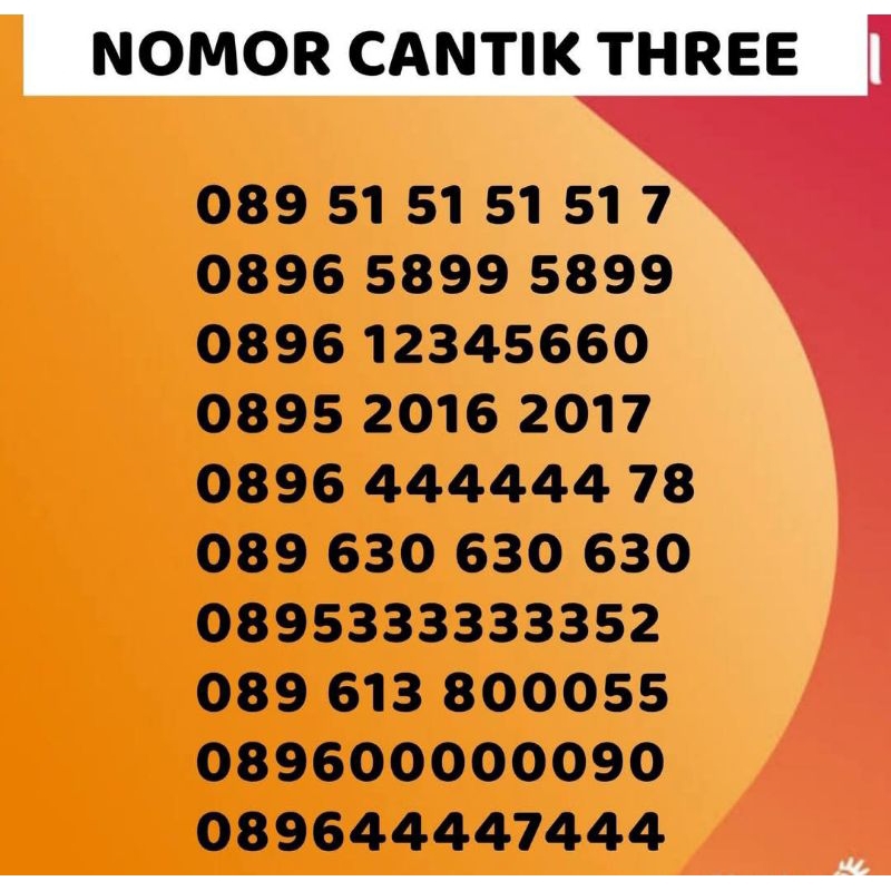 Menjual Nomor Cantik Perdana Three Kartu 3 Bonus Kouta Masa Aktif 1Tahun