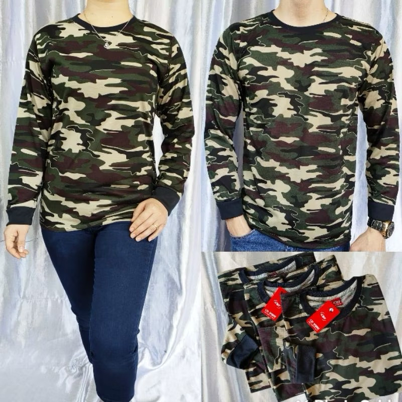 kaos atasan doreng loreng army lengan panjang unisex cowok cewek
