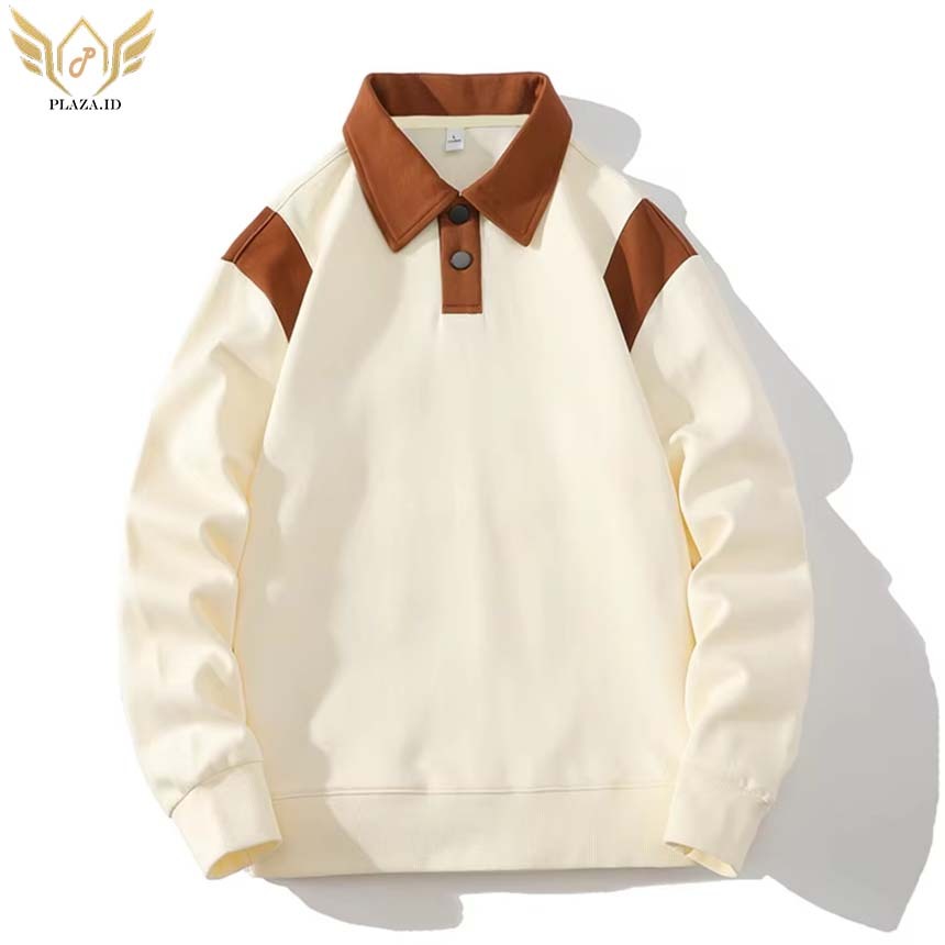 SWEATER PREMIUM HALF ZIP  CREAM OVERSIZE  UNISEX .SWEATER KERAH S-6XL HALF ZIP  , SWEATER HALF
