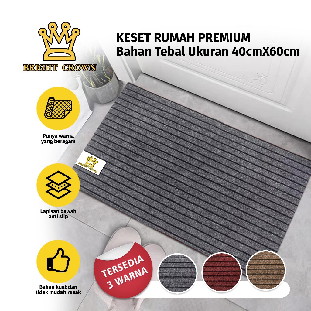 Bright Crown Keset Lantai Premium Bahan PVC Karet Motif Garis Uk 40X60CM Bisa Custom Ukuran