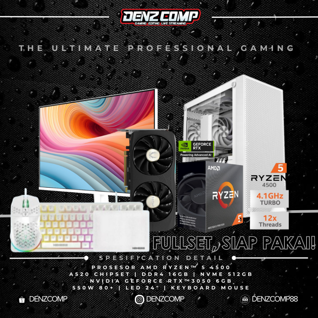 PAKET PC LENGKAP RYZEN 5 4500 + MONITOR 25 INCH + RTX 3050