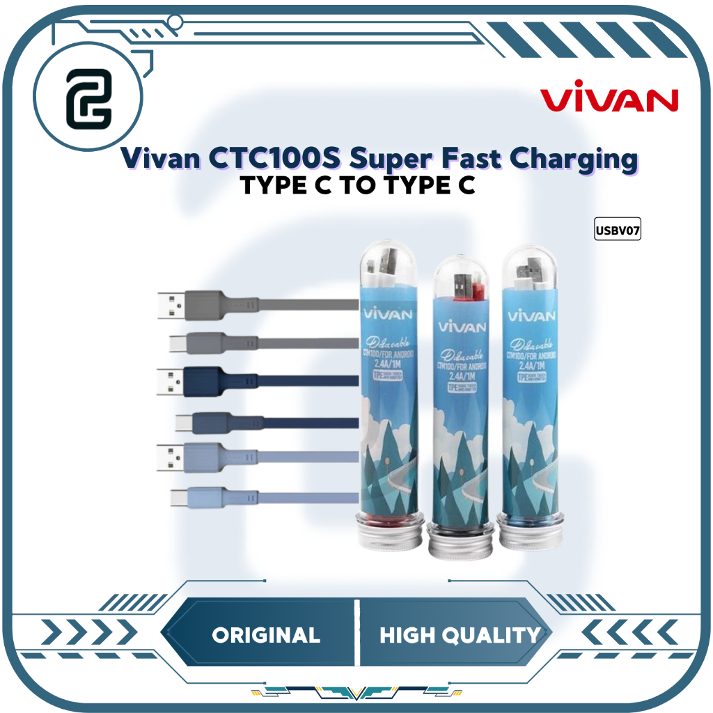 Kabel Data VIVAN CTC100S TYPE C 2.4A Fast Fharging | Kabel Data Vivan Usb To Type C