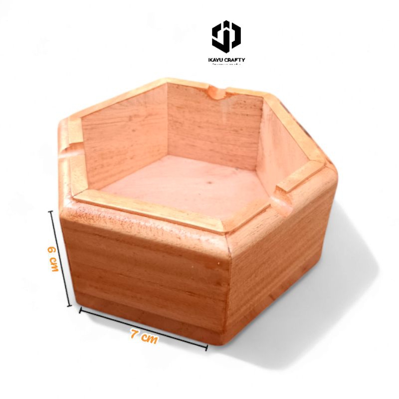 Furniture Asbak Full Kayu Mahoni Heksagonal Aesthetic Tinggi 6 cm Wadah Sekar Rokok