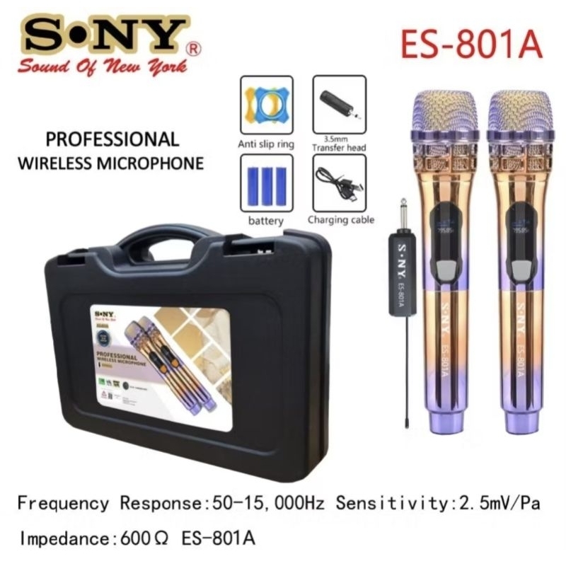 MIC SONY ES-801A UHF Microphone koper professional Wireless 2mic cas ulang batrai 3pcs