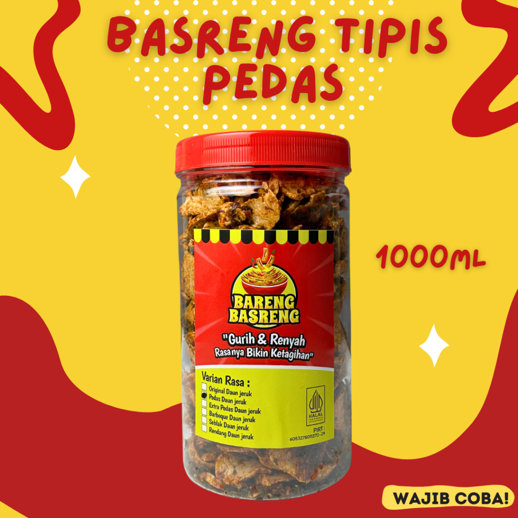 

Basreng Tipis Pedas 1000ml Camilan Jajanan Snack Basreng original Pedas Daun jeruk