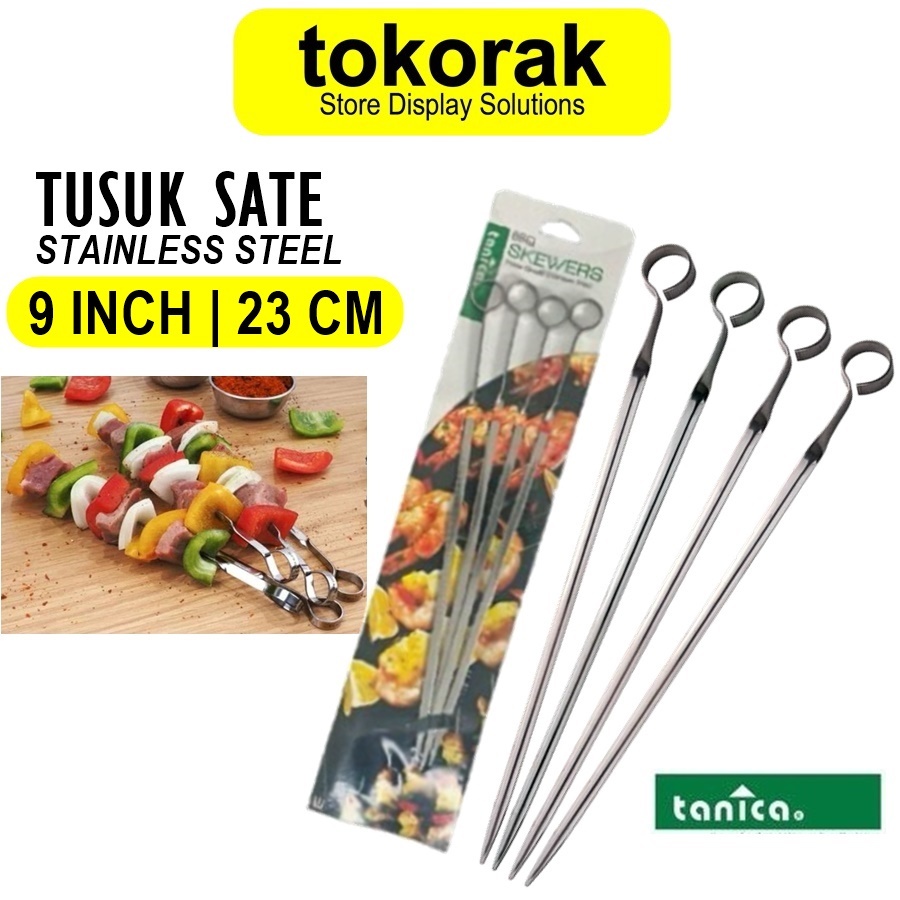TUSUK SATE STAINLESS 9 INCH TANICA BARBEQUE SKEWER 9" 23CM TUSUK BBQ 23 CM TUSUKAN KEBAB SATAY