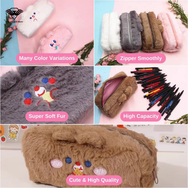 

Tempat peralatan tulis sekolah motif karakter lucu berbahan bulu