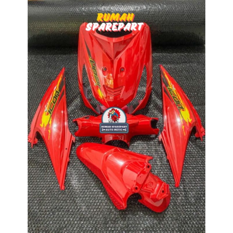 COVER FULL BODY HALUS HONDA BEAT KARBU WARNA MERAH CABAI STRIPING ICON THAILAND