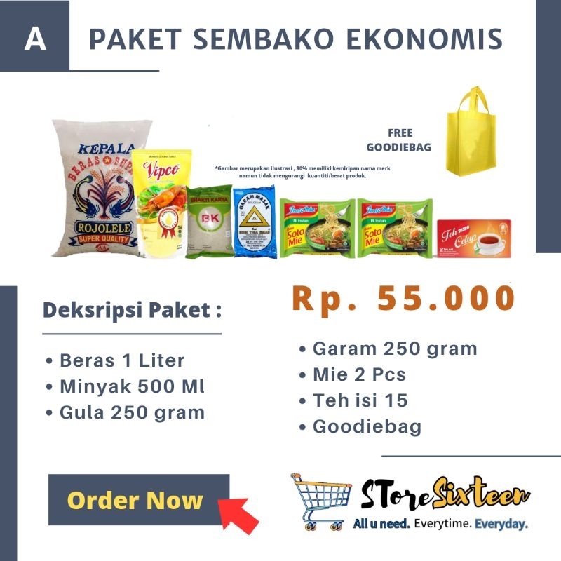 

Paket Sembako Ekonomis 50ribuan A Free Goodiebag / Paket Sembako Murah By Storesixteen