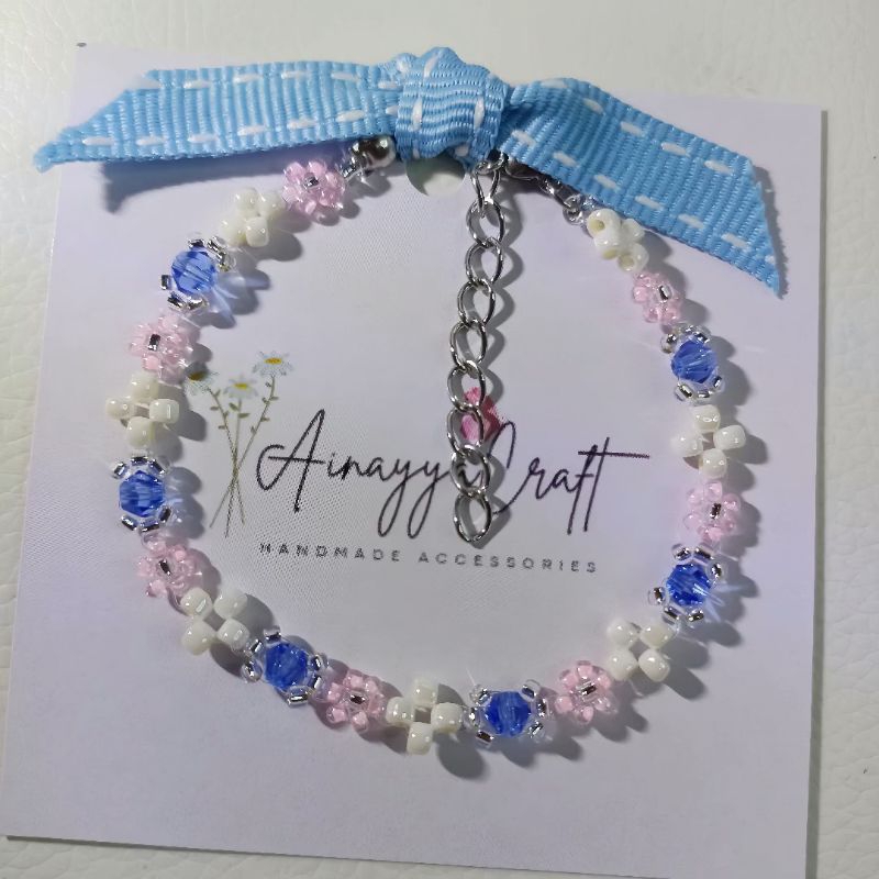 Gelang Manik - Manik Kristal Biru Pink | Gelang Manik - manik Korea aesthetic | Gelang kristal ceko 