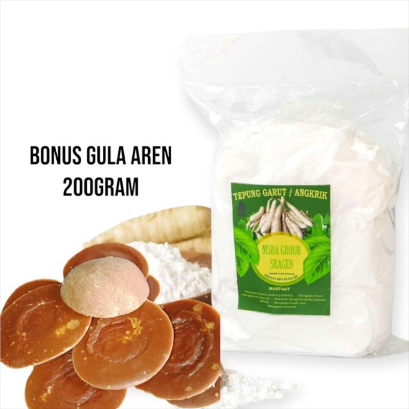 

Tepung garut 1kg + bonus gula aren 200gram