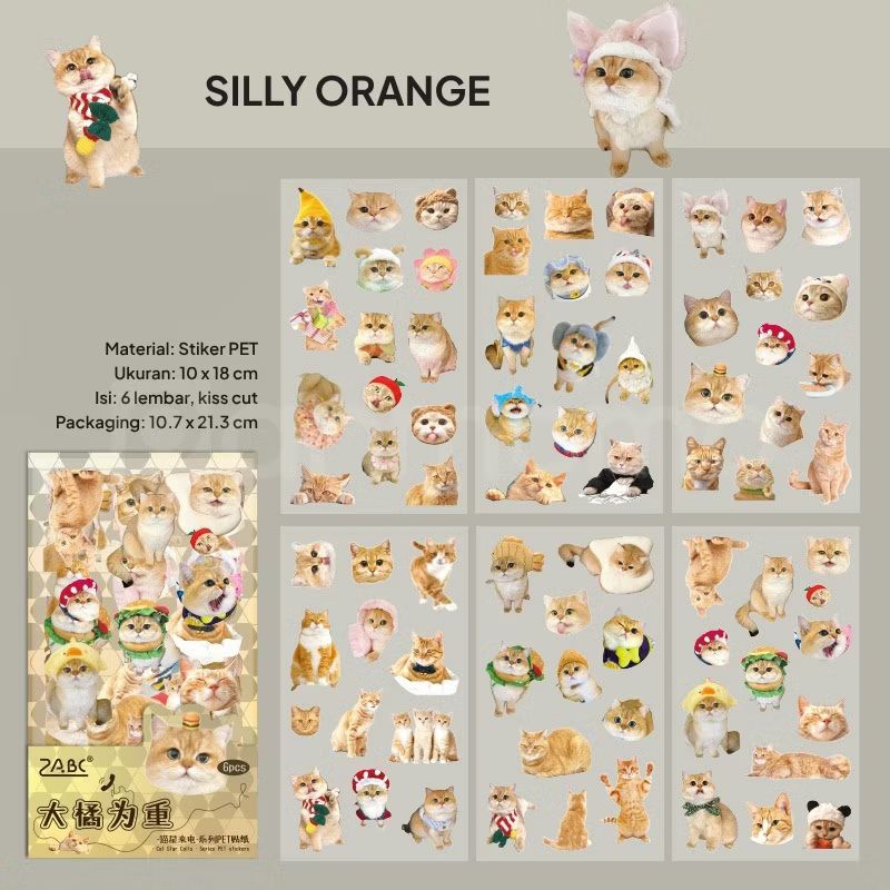 𝐋𝐔𝐂𝐔 Sticker Kucing Oyen Aesthetic Murah Isi Banyak | Sticker Silly Orange Cat | Sticker Kucing | St