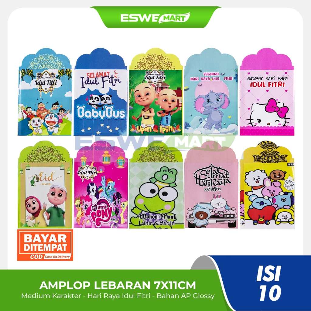 

[ 1 Pack isi 10 ] AMPLOP Lebaran Karakter Lucu BT21 Idul Fitri, Medium 7x11 cm