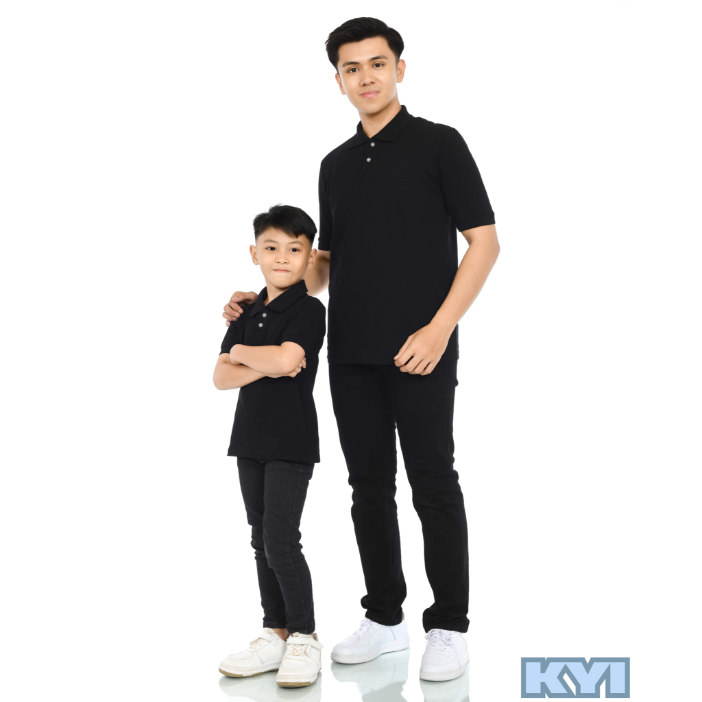 Kaos Polo Kerah Couple Keluarga Polos Ayah dan Anak-Anak Hitam- Combed Pique 30s