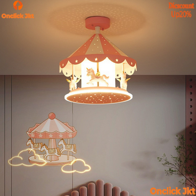 Lampu gantung LED kamar tidur anak-anak warna pink / hijau lampu plafon kamar korsel kartun kreatif