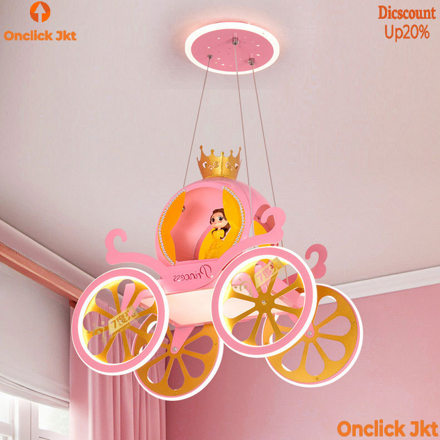 Lampu gantung LED model kastil putri kamar tidur anak perempuan kereta labu lampu gantung mewah