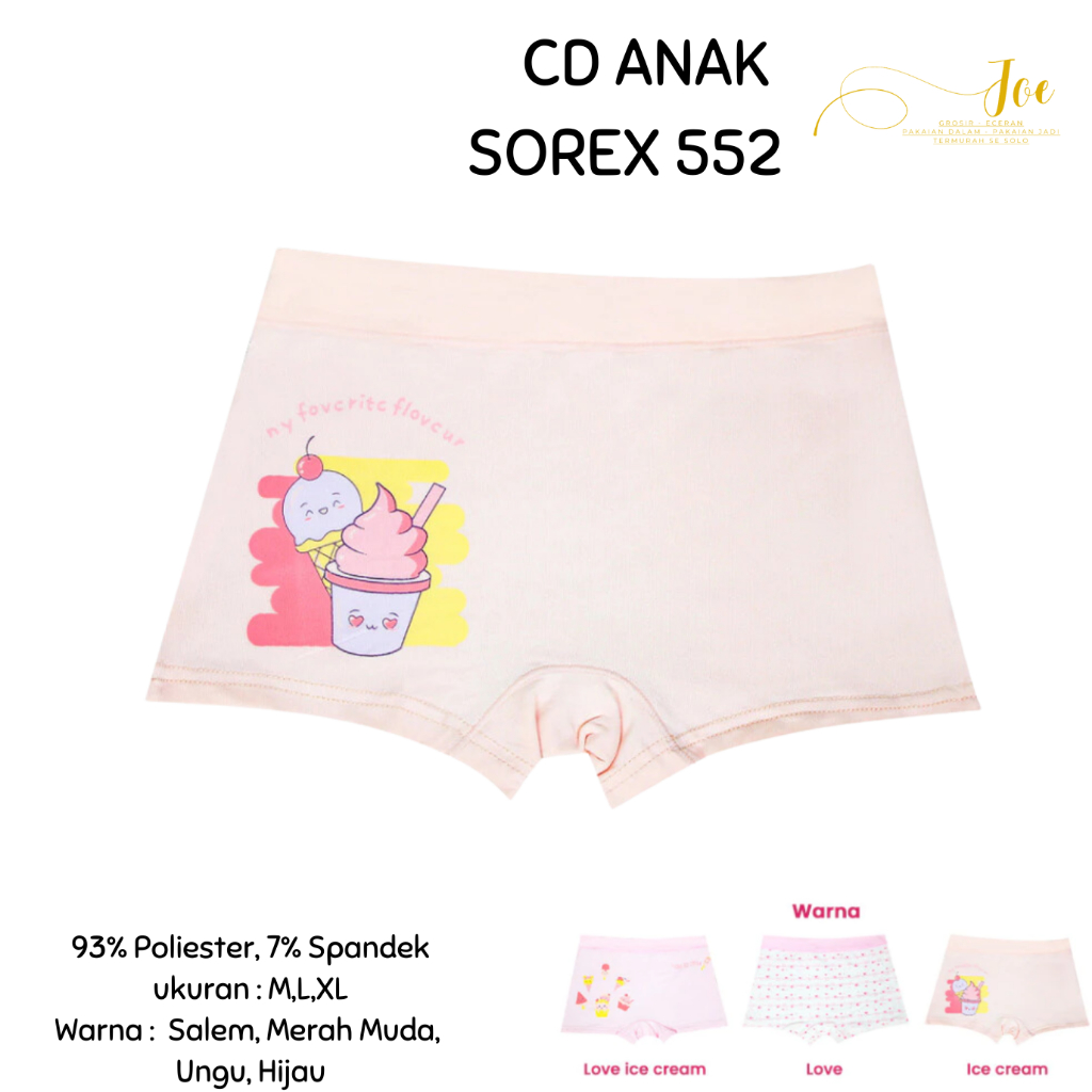 ISI 3 / Celana Dalam SOREX KIDS 552 Model BOXER Warna / CD  Anak Perempuan – joe