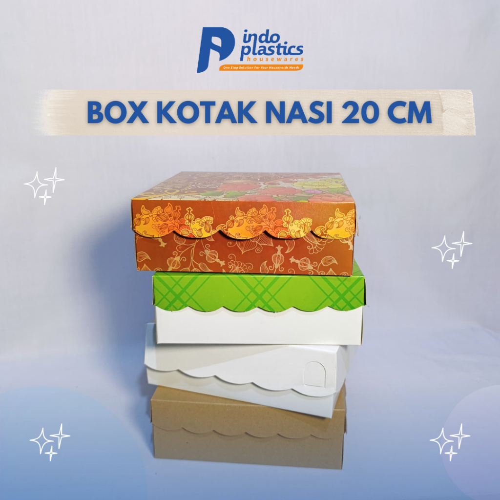 (10 PCS) Box/Dus Kotak Makan Nasi Hajatan 20 CM x 20 CM X 7 CM Warna Coklat/Putih/Motif