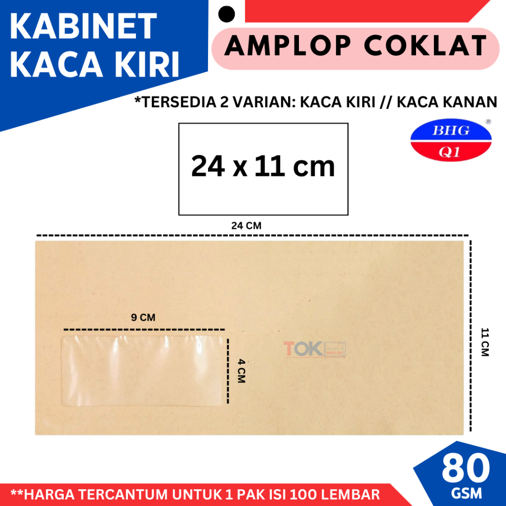 

InJO Amplop Coklat Kabinet Kaca Kiri/Kanan 80gsm BHG (Import)