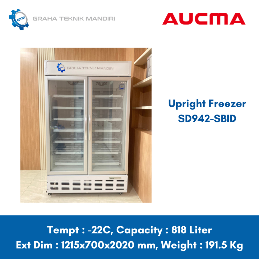 Aucma Upright Freezer Glass Door SD942-SBID