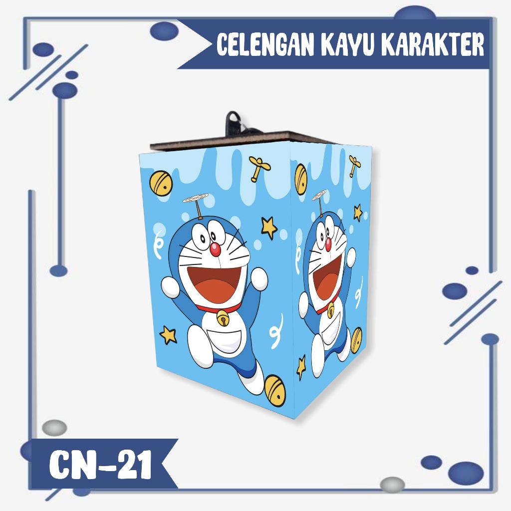 Celengan Doraemon Karakter Lucu/ Kotak Tabungan Kayu Gembok Kunci Unik