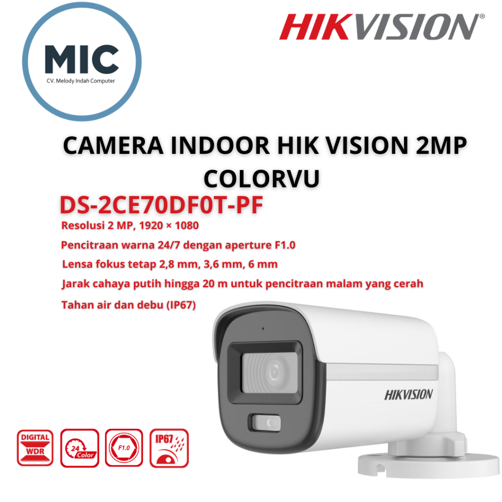 Camera Outdoor Hik Vision 2MP Colorvu DS-2CE10DF0T-PF