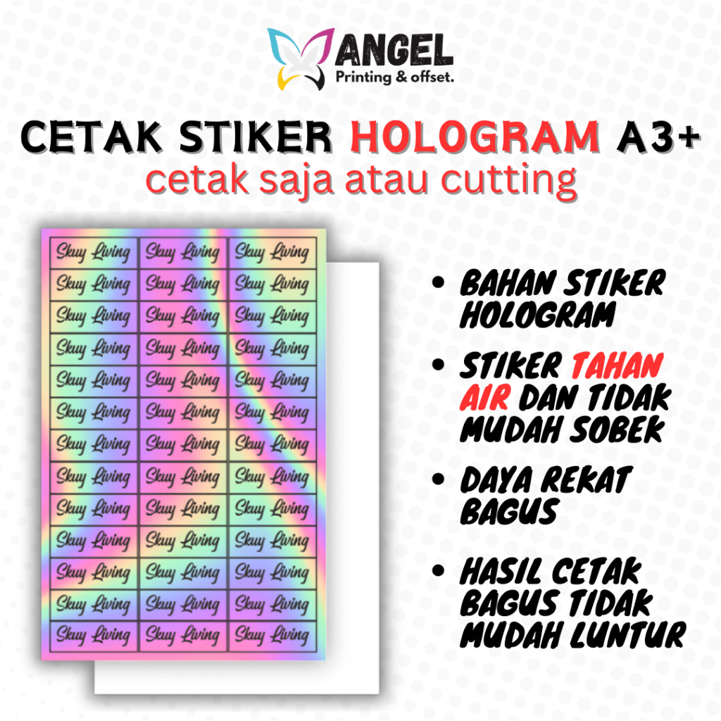 

Print Cetak Sticker Label Hologram A3+ Custom (Die cut / Kisscutt)
