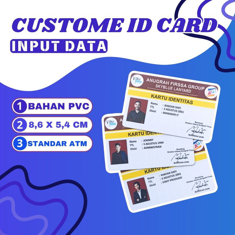 

ID CARD CUSTOM BISA 1SISI/2SISI BAHAN PVC/KARTU IDENTITAS