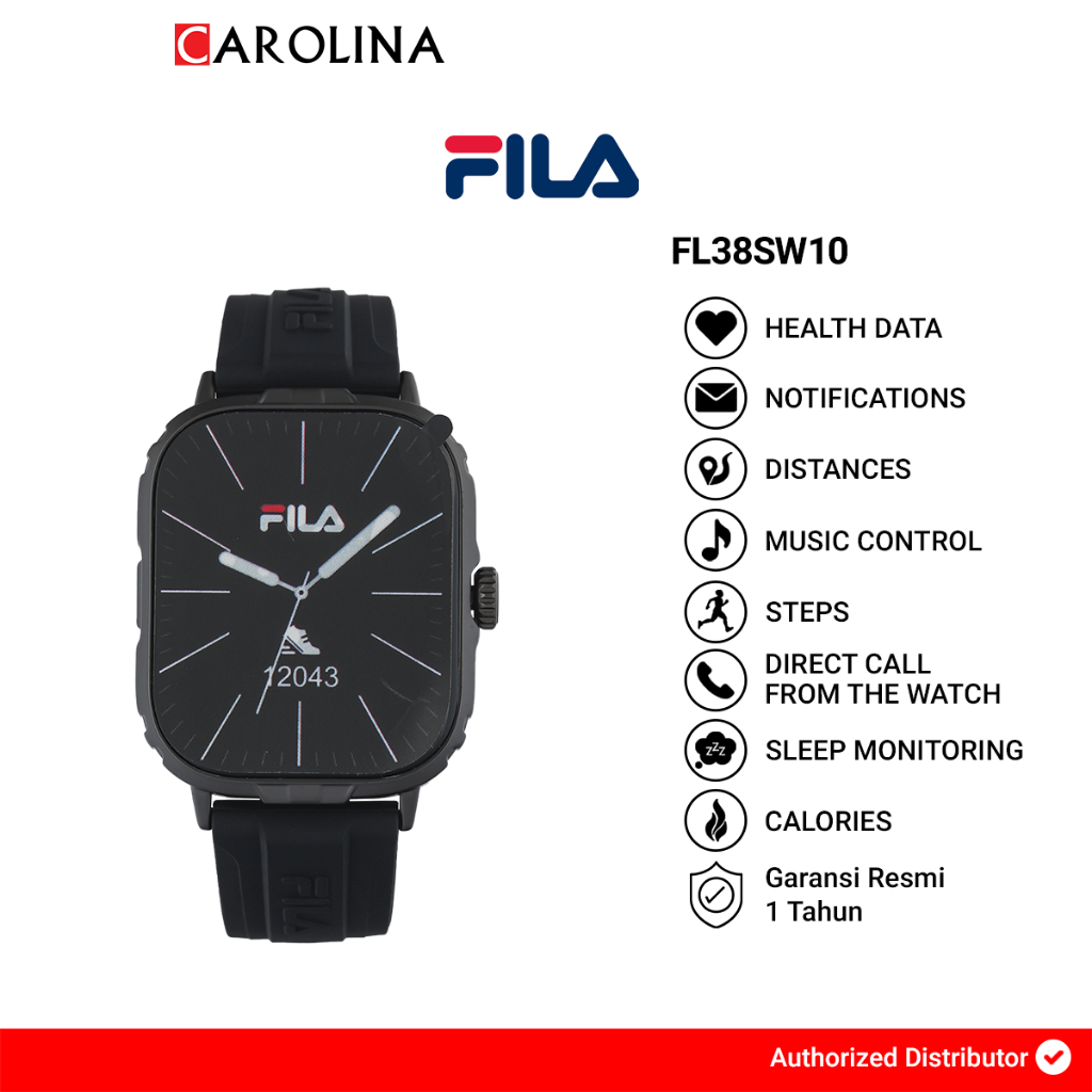 Jam Tangan Unisex Fila Smart Watch FL38SW10 Full Screen Touch Display Black Silicone Strap