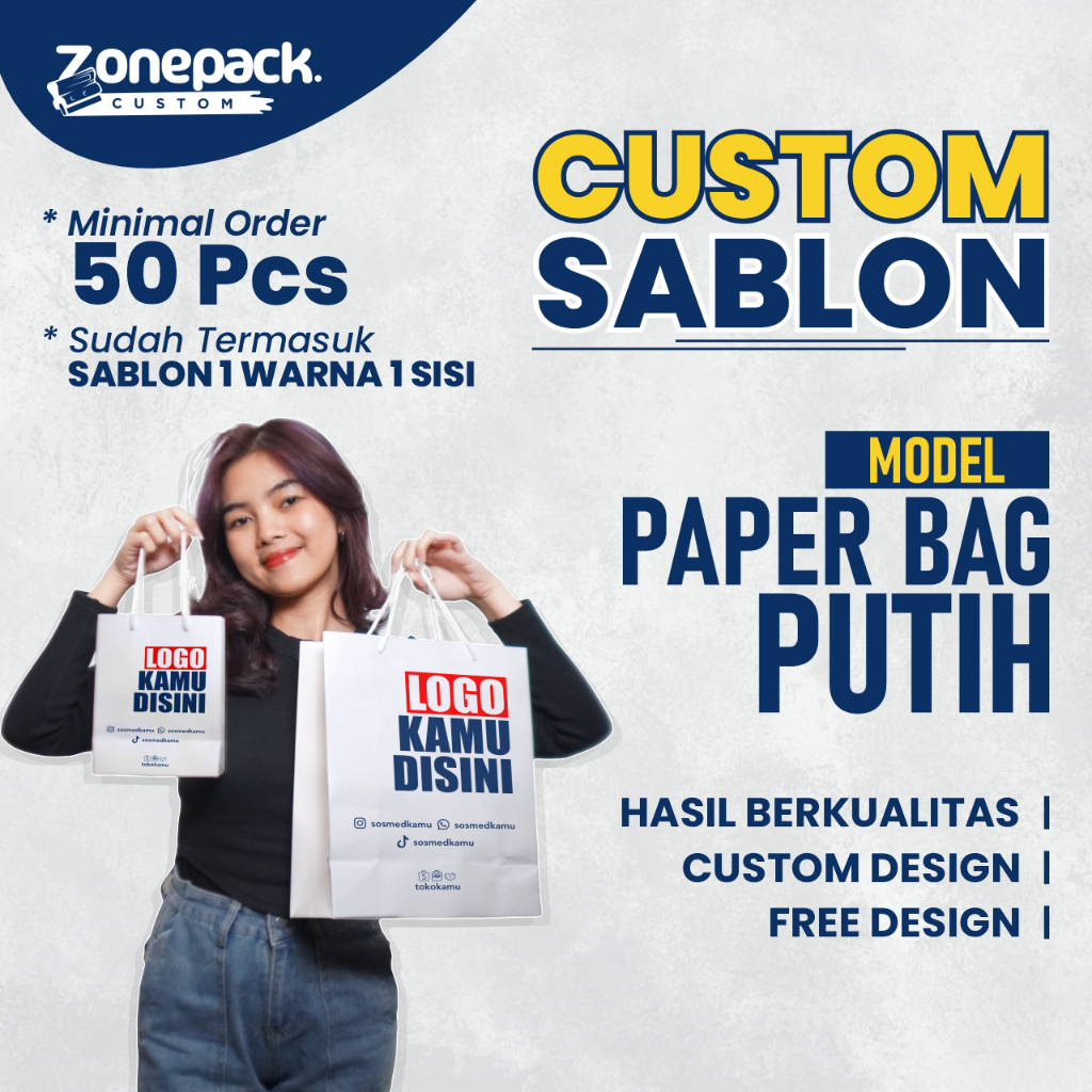 

Sablon Paperbag Putih | Sablon 1 Warna 1 Sisi Custom Free Desain