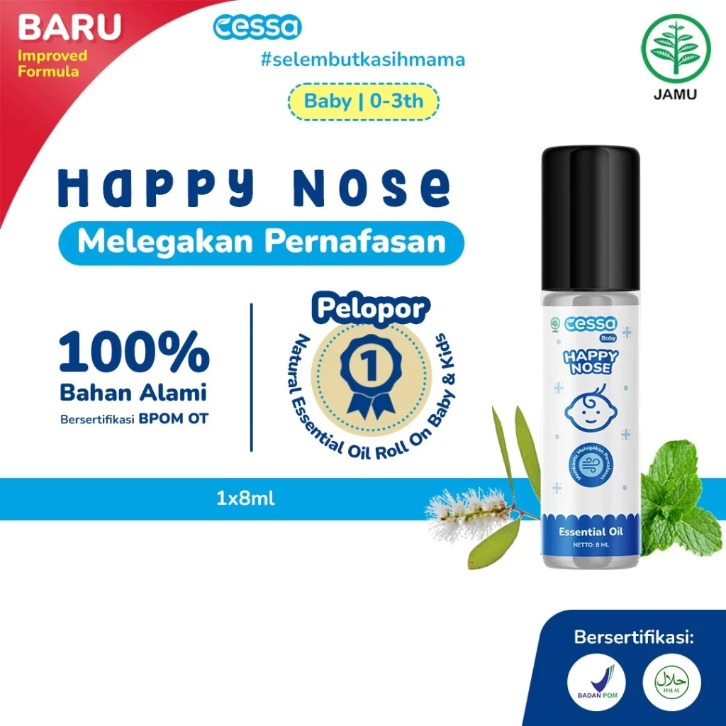 Cessa Baby Happy Nose 8ml Roll On - Minyak Esensial Alami untuk Mengatasi Batuk Pilek Bayi
