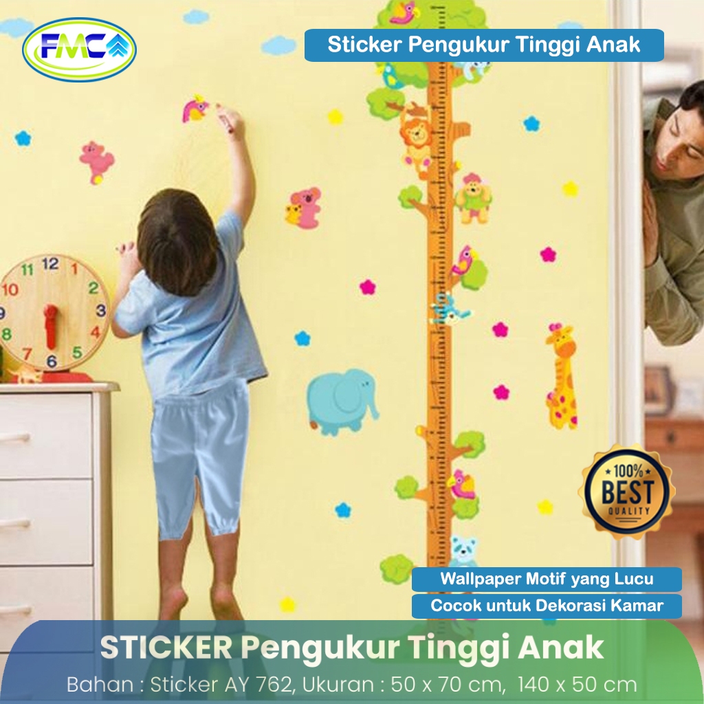 Stiker Dinding Pengukur Tinggi Badan Anak Meteran Pengukur Tinggi Badan Desain Gambar Menarik Untuk 