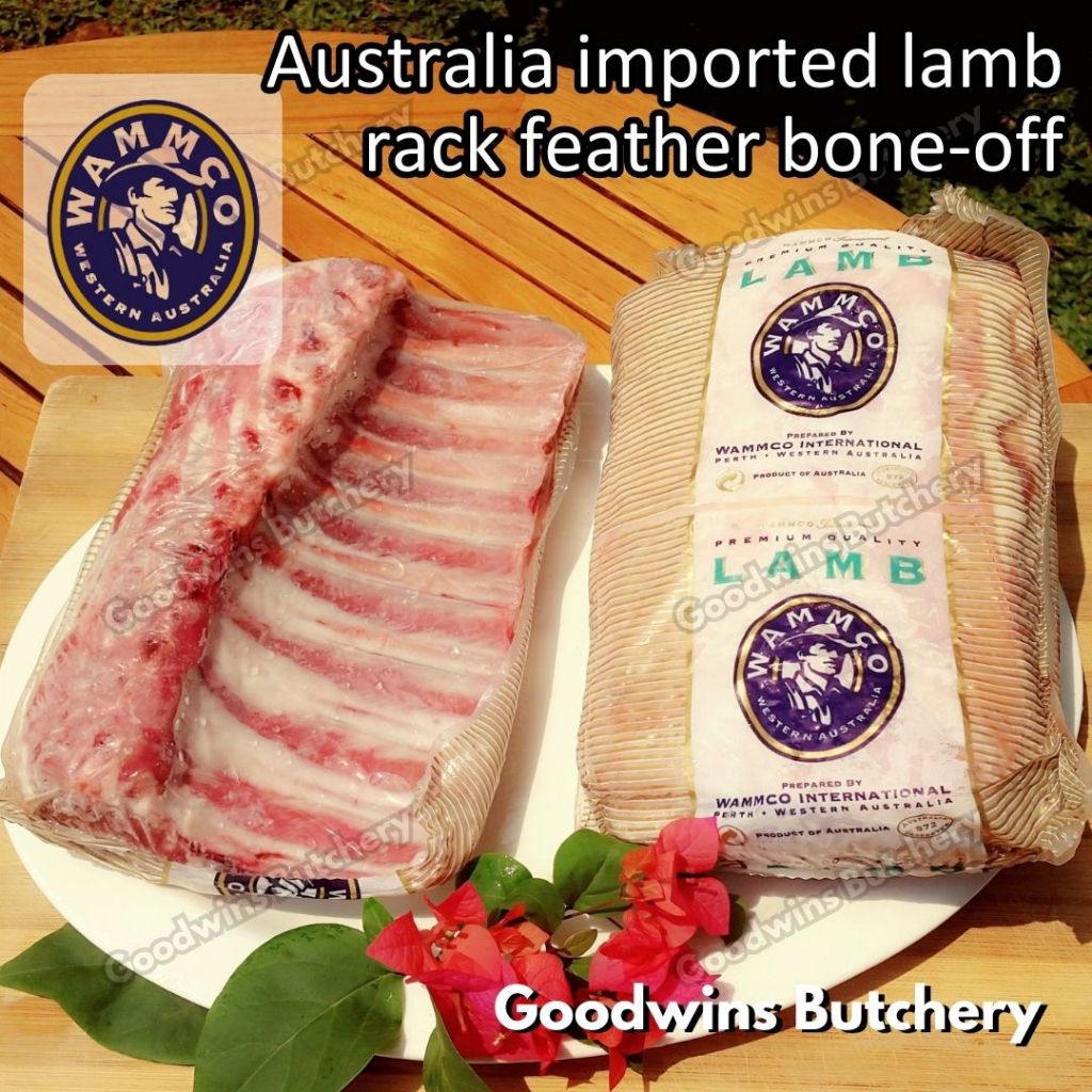 

Lamb rack FEATHER BONE-OFF 8 Ribs Australia Wammco / WhiteStripe frozen daging iga domba-kambing muda